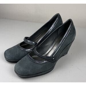Alex Marie Womens Size 6M Mary Jane Wedge Heels Dark Teal Suede Pumps